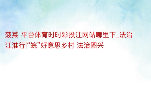 菠菜 平台体育时时彩投注网站哪里下_法治江淮行|“皖”好意思乡村 法治图兴