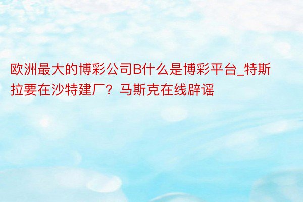 欧洲最大的博彩公司B什么是博彩平台_特斯拉要在沙特建厂？马斯克在线辟谣